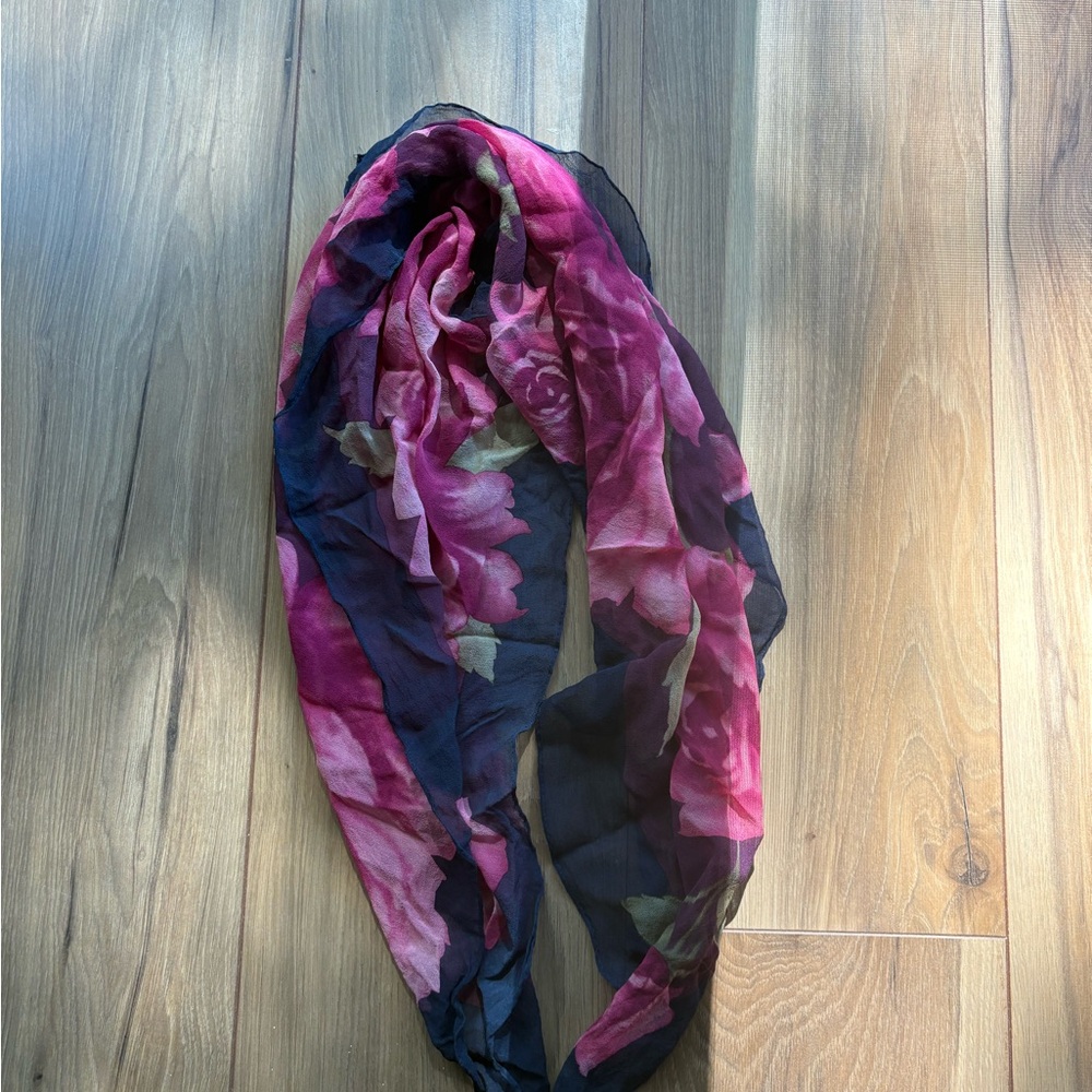 Floral Pink and Black Shawl/Scarf